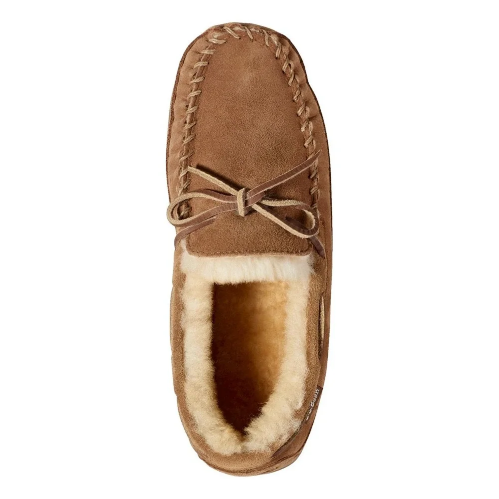 L.L.Bean Wicked Good Moccasin Mens Size 7‎ Brown Shearling Suede Slippers